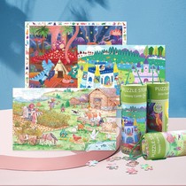 GWIZ childrens puzzle 100 pieces jigsaw puzzle toy kindergarten dinosaur cylinder gift box boys and girls 3-4-5-6 years old