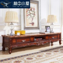 European-style marble coffee table TV cabinet combination living room home simple retro small apartment American solid wood floor cabinet