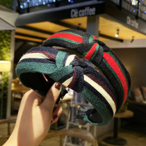 Korean retro sweet wind striped hairband wide-brimmed middle knotted buckle temperament headband hairpin pressure hairband headdress