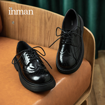 Inman small leather shoes female British style Brock Oxford shoes 2021 new autumn flat heel black single shoes women