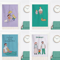 Cartoon simple style fabric door curtain partition curtain home bedroom kitchen bathroom toilet half curtain free of play