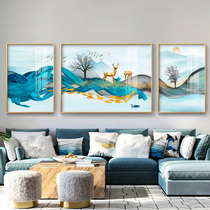 Modern simple living room decoration painting Nordic style sofa background wall painting triple murals light luxury hanging painting rich deer