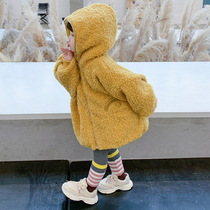 Korean girls autumn and winter coat new Korean version of foreign style womens sweater children lamb wool hooded thick coat tide