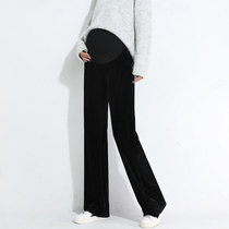 Pregnant women pants spring wear large size loose straight tube tide mother pregnant women golden velvet wide leg pants spring and autumn small man