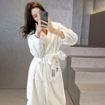 Nightgown womens autumn and winter lengthened ins wind pajamas flannel nightgown bathrobe bathrobe home service coral fleece nightgown