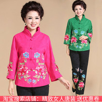 2021 Spring and Autumn New Short Jacket Vintage Embroidered Ethnic Womens Top Size Middle-aged Womens Wear Mother