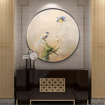 Zen new Chinese hand-painted flowers and birds oil painting living room triple decorative painting porch hanging painting restaurant bedroom oval painting