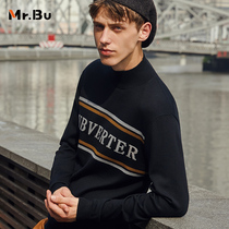 Mr Bu casual long sleeve goat sweatshirt male winter new letters jacquard semi-high collar wool TKT00990