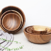  Acacia wood unprinted Japanese-style large wooden bowl Natural paint-free solid wood large bowl Nordic salad bowl adult household