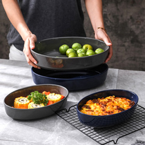 Nordic baking tray domestic microwave oven ceramic plate baked rice tray deep soup plate large dish plate high temperature resistant