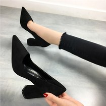 Black high heels female coarse spring 2021 New pointed head with hipster Korean version of Joker Summer Girl single