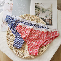 Brand goods ~ Plaid cotton fabric low waist thong sweet breifs ladies underwear SMLXL have