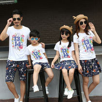 Summer new three-family parent-child childrens T-shirt silk short-sleeved family of four full-size couple T-shirt 1213 years old