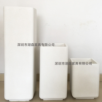 Minimalist modern GRP square mouth florist white sandstone resin flower pot square green flower cylinder hotel floor swing piece
