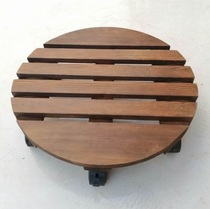 Solid Wood round universal wheel flowerpot tray wheeled flowerpot base carbonized anticorrosive wood movable flowerpot bracket