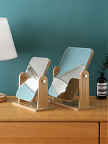 Red wooden desktop makeup mirror dormitory female desktop portable large student small mirror folding home dressing beauty