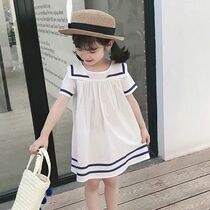 Girls dress summer dress foreign style 2-9 years old 4 baby 5 children 6 Navy wind 3 Children 7 Cotton Princess jumpsuit 8