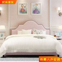 American fabric bed master bedroom soft package double rivet classical villa French Mediterranean pink princess installation