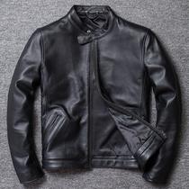 Lychee grain cow leather Japan-ROK short-and-collar leather jacket male leather leather clothing head layer of cow leather clothing