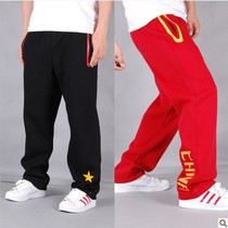 Chinese sports pants mens spring and autumn thin cotton knitted casual pants loose straight tube pants American basketball trousers