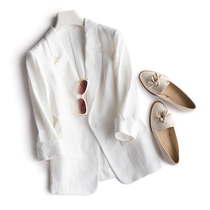 Blazer womens Korean version loose short linen one button thin wild thin solid color seven-point sleeve suit