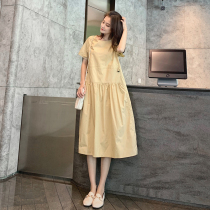 Maternity dress 2021 summer new fashion loose out pure cotton long dress short sleeve pregnant skirt tide mom