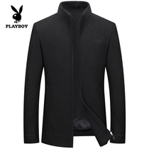 Flower Playboy thickened wool jacket for mens autumn winter new middle aged wool coat dad winter clothing jacket