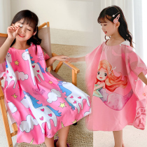 Childrens bath towel summer girl baby swimming can wear cartoon absorbent thin bathrobe cloak with hat portable skin-friendly skin