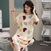 Sleeping skirt women summer thin cotton short sleeve 2021 new pajamas sweet spring and autumn ladies large size home clothing