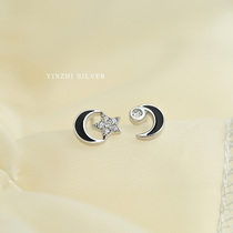 S925 silver earrings 2020 New Tide Net Red simple cold wind star moon earrings female ins temperament students