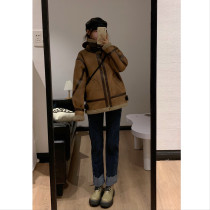 ms sweet end end autumn and winter new lamb wool jacket autumn and winter loose casual thickening short jacket motorcycle clothing women