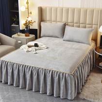 Milk Suede Grey Bed Dress Single winter minimalist Coral Fleece bed cover Three sets thickened and velvety anti-slip sheet