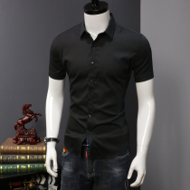  Summer shirt mens short-sleeved formal business free ironing anti-wrinkle Korean slim-fit handsome black mens shirt trend
