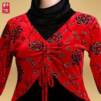 Tilga autumn winter plus velvet thick long sleeve square dance costume set new middle-aged women dance and dance clothes