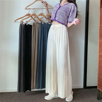 Summer new ice silk wide leg pants womens high waist drape pants thin loose straight casual pants ankle-length pants