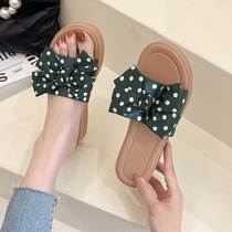 Hans version Slope heel Popoint slippers women 2022 Summer new internet Red sweet and beautiful butterfly knot Fashion Hong Kong Wind outside wearing sandals