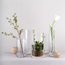 ladylike simple cylindrical glass vase dried flower arrangement Tulip simulation flower transparent hydroponic flower device