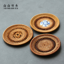 Mangosteen wooden coaster Rattan handmade purple sand pot round cup holder Heat insulation pad Anti-scalding pad Plate pad Gongfu Tea Road