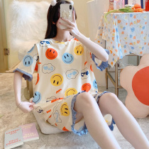 Milk silk moon clothing summer thin postpartum breastfeeding pregnant womens pajamas summer short sleeve set maternal breastfeeding clothing home