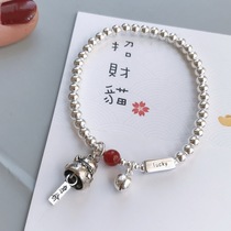 S925 Sterling silver Lucky Cat bracelet Female Lucky cat bracelet round beads Retro ins sweet bell bracelet Net red