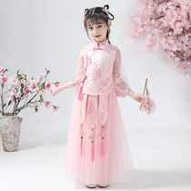 Girls costume Hanfu Chinese style super fairy girl guzheng costume Tang Costume Princess summer dress 12-year-old dress