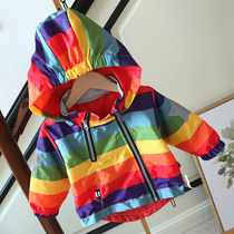 Boy Rainbow Charge Windbreaker Baby Spring and Autumn Coat Childrens Jacket Jacket Jacket Coat Top Men and Women Hoodies 049