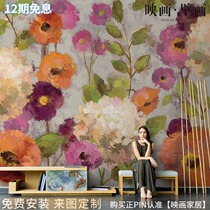 Nordic hand drawn abstract retro art flower wallpaper living room TV background wallpaper seamless custom mural wall cloth