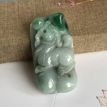 Natural Emerald A Cargo Light Green Kiri Rebeast Pendant Jade Pendant Peep male and female handmade engraving