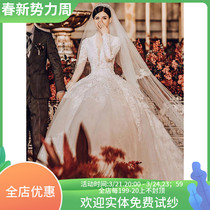 Long sleeves wedding dresses 2021 new brides main yarn High level sensuo style palace windy retro lavish drag tail winter