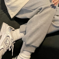 Seven4lee small red waffle fagger grey bunk foot casual sports pants female autumn winter loose sweatpants plus suede pants