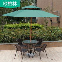 Outdoor Middle Post Umbrella Milk Tea Shop Outside Swing Table And Chairs Umbrella Patio Beach Umbrella 3 m Casual Sun Umbrella Imitation Wood Iron Pipe Umbrella