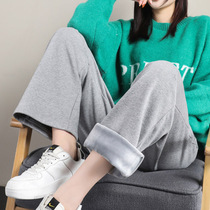 Womens velvet straight pants womens loose size casual sweatpants autumn and winter thick thin wide legs wear pants
