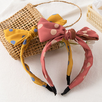 Bowknot wave point wide-sided hairband female Korean hairpin simple Joker out headband pressure hair net red face wash headgear