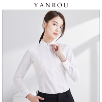 Doll collar white shirt Womens long-sleeved professional temperament formal overalls worker decoration body thin white round neck shirt